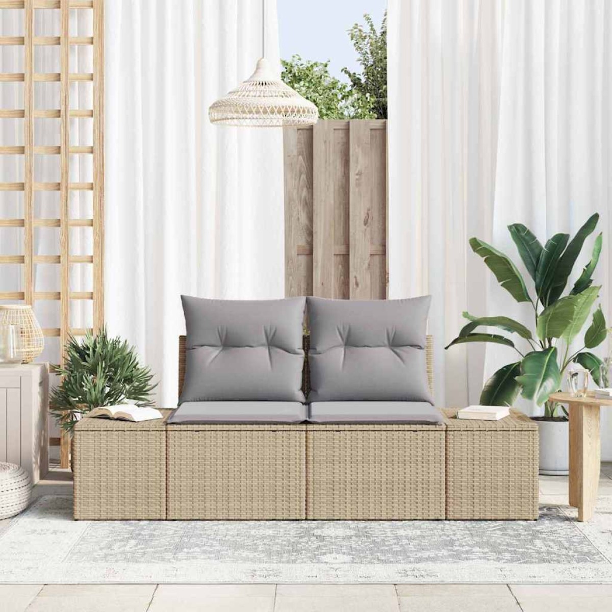 vidaXL Καναπές Κήπου Μπεζ 184 x 62 x 69 εκ. συνθετικό ρατάν