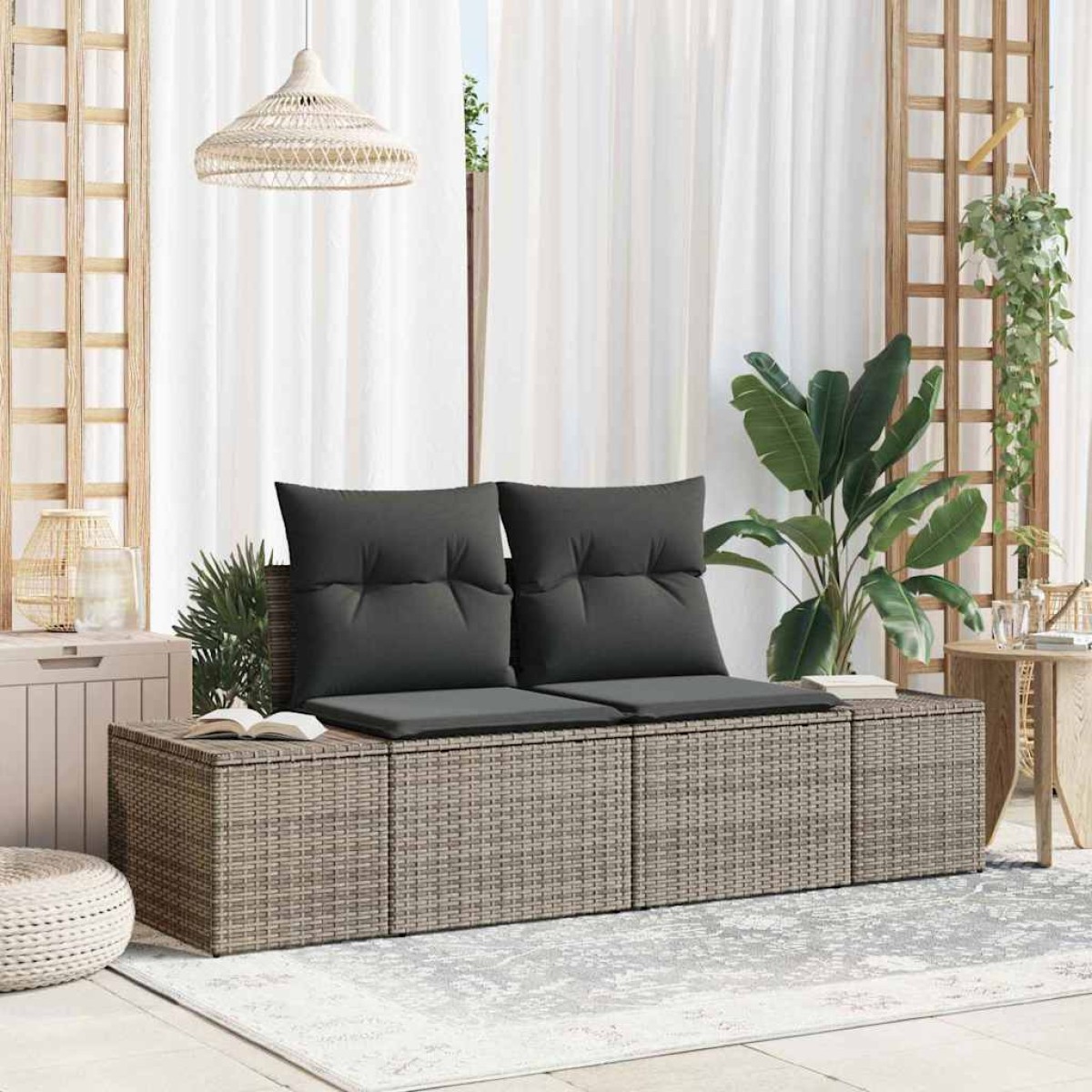 vidaXL Καναπές Κήπου Γκρι 184 x 62 x 69 εκ. συνθετικό ρατάν