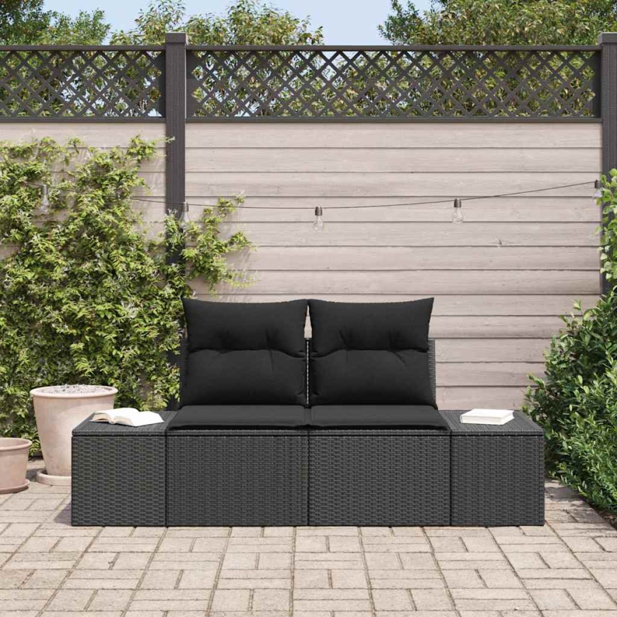 vidaXL Καναπές Κήπου Μαύρο 184 x 62 x 69 εκ. συνθετικό ρατάν