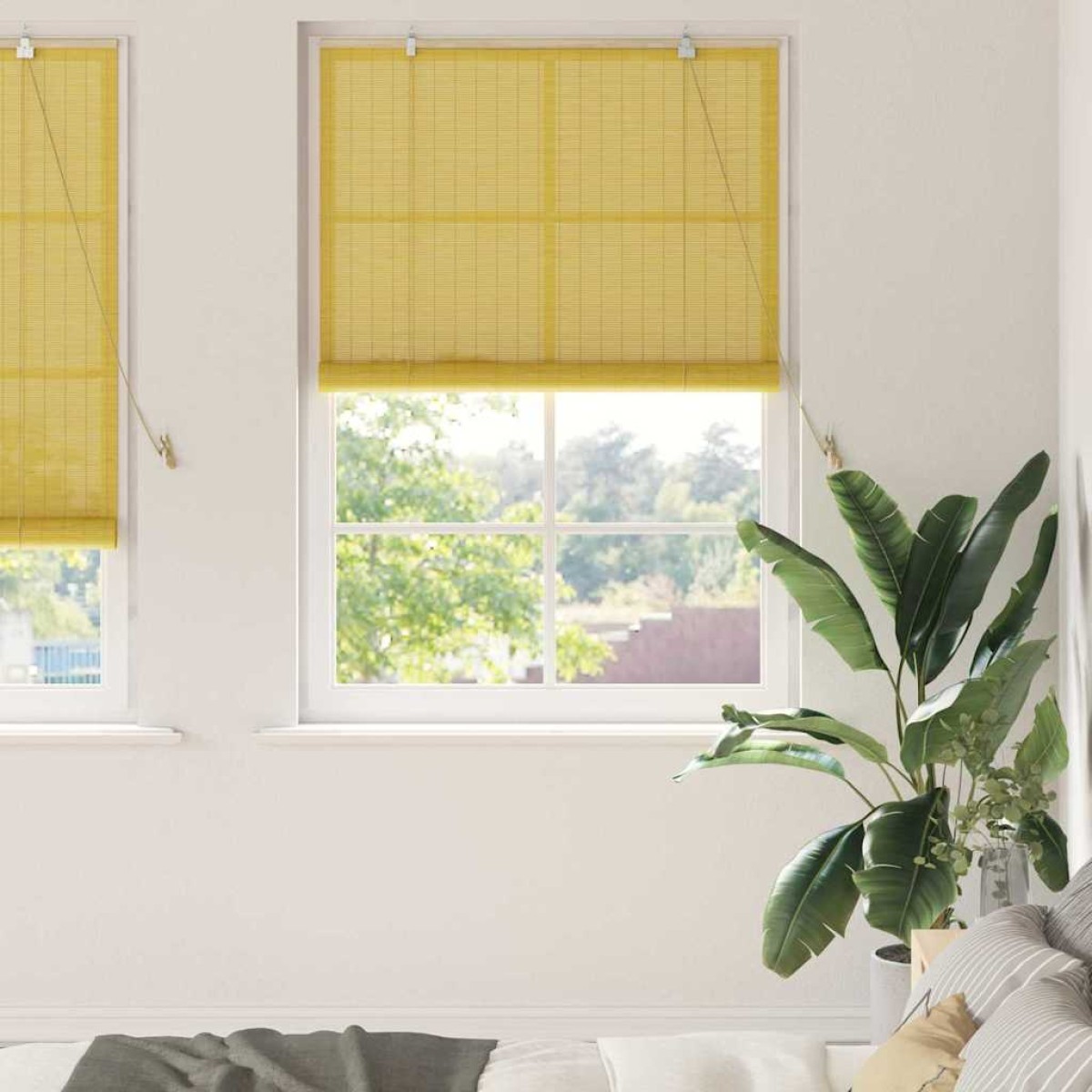vidaXL Ρόλερ (στόρι) Κίτρινο 110 x 220 cm Μπαμπού