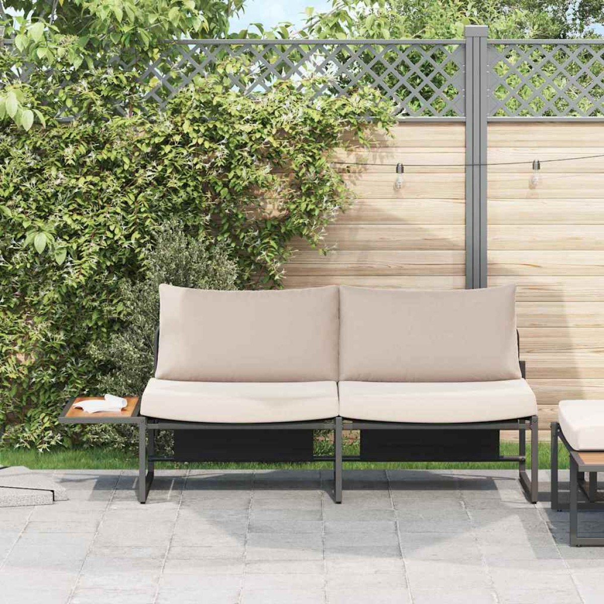 vidaXL Καναπές Κήπου με μαξιλάρι Taupe 200,5 x 70 x 85,5 εκ. Ατσάλι