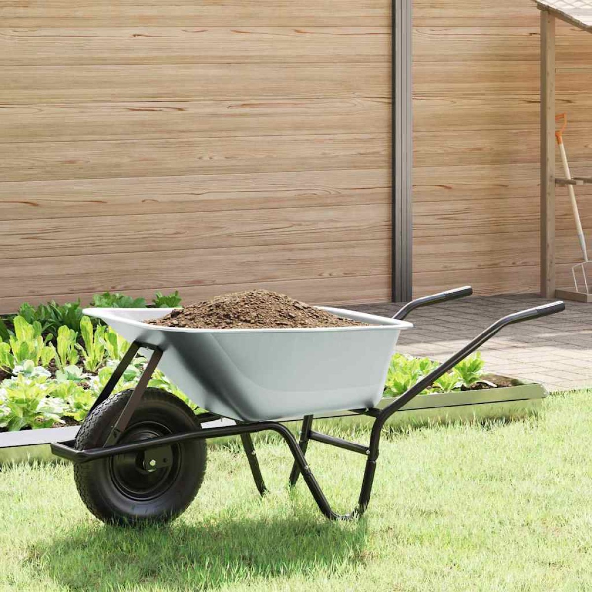 vidaXL Τροχόσπιτο Ασημί και Μαύρο 141 x 60 x 57 εκ Ατσάλι
