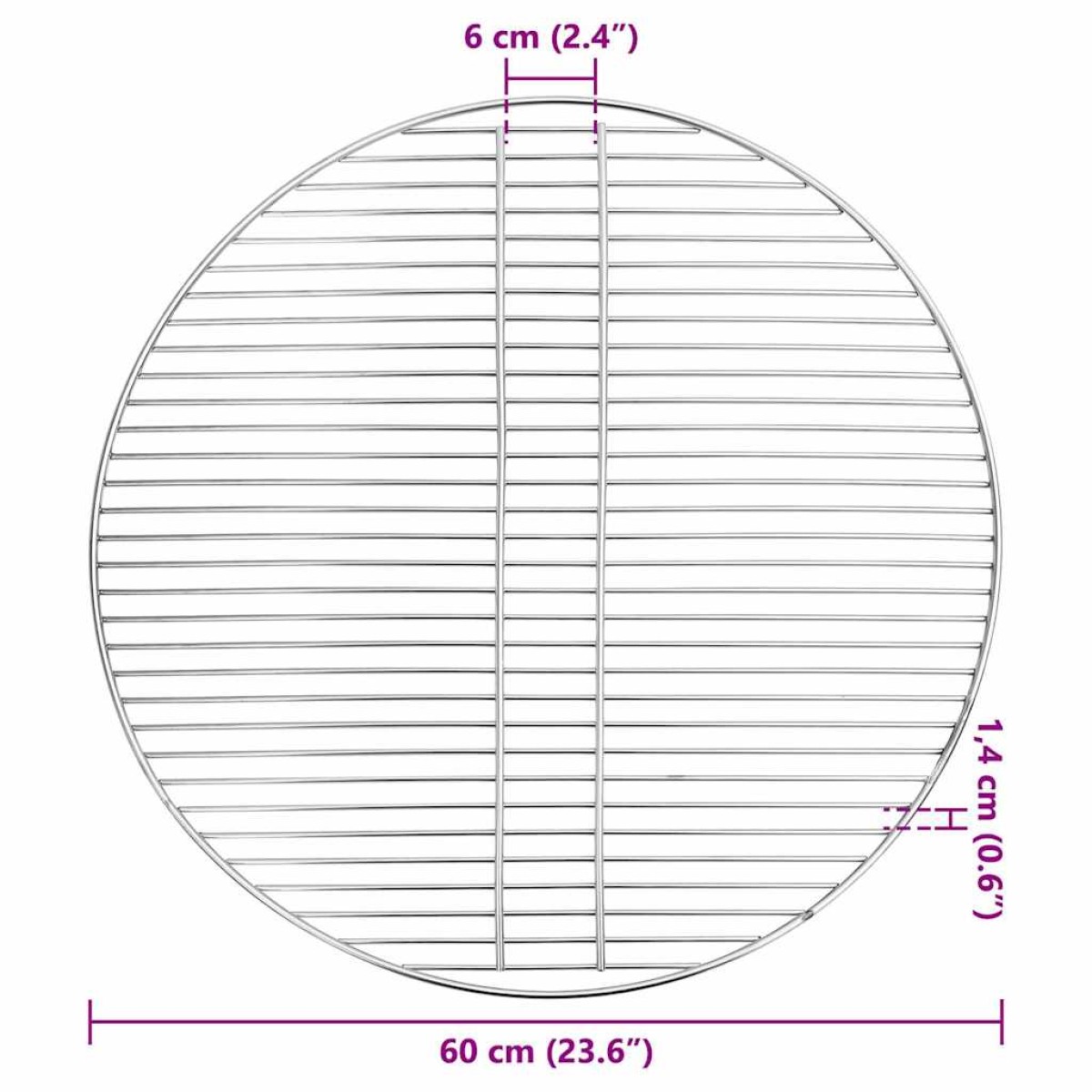 vidaXL Σχάρα μπάρμπεκιου Ασημί 60 x 60 cm Ανοξείδωτο ατσάλι