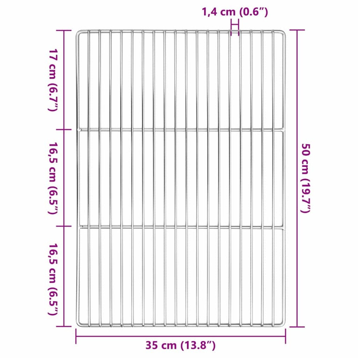 vidaXL Σχάρα ψησίματος Ασημί 50 x 35 cm Ανοξείδωτο ατσάλι