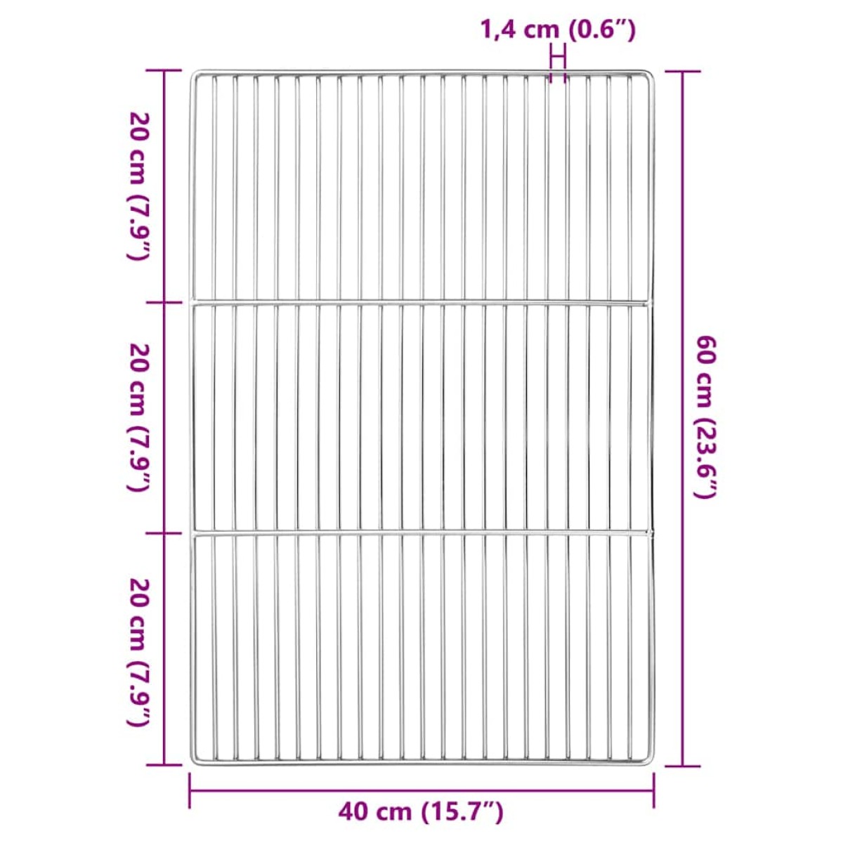 vidaXL Σχάρα ψησίματος Ασημί 60 x 40 cm Ανοξείδωτο ατσάλι