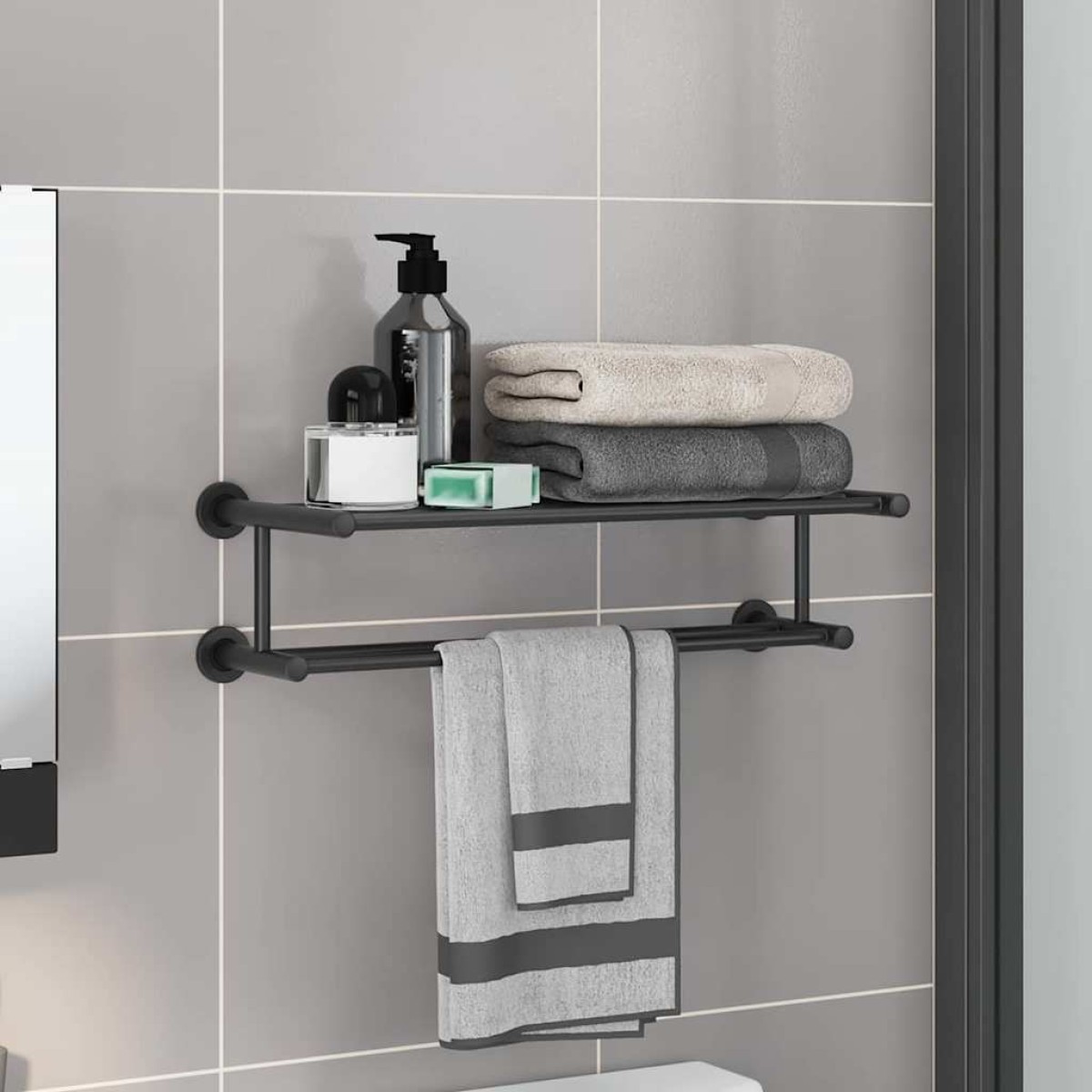 vidaXL Ράφι Πετσέτας Μαύρο 61 x 23 x 17 εκ Ανοξείδωτο ατσάλι