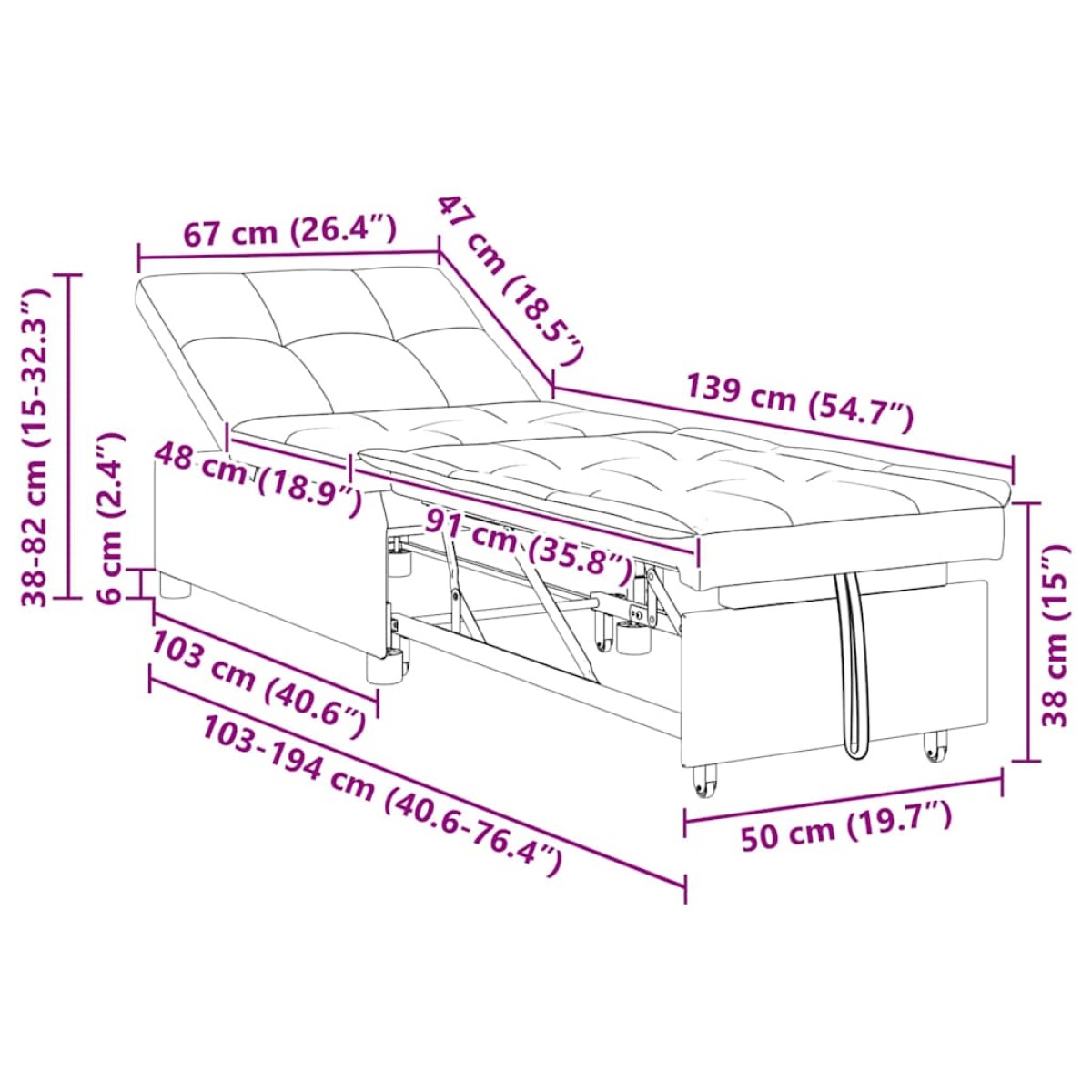 vidaXL Καναπές Κρεβάτι Σκούρο Πράσινο 194 x 50 x 82 εκ. ύφασμα