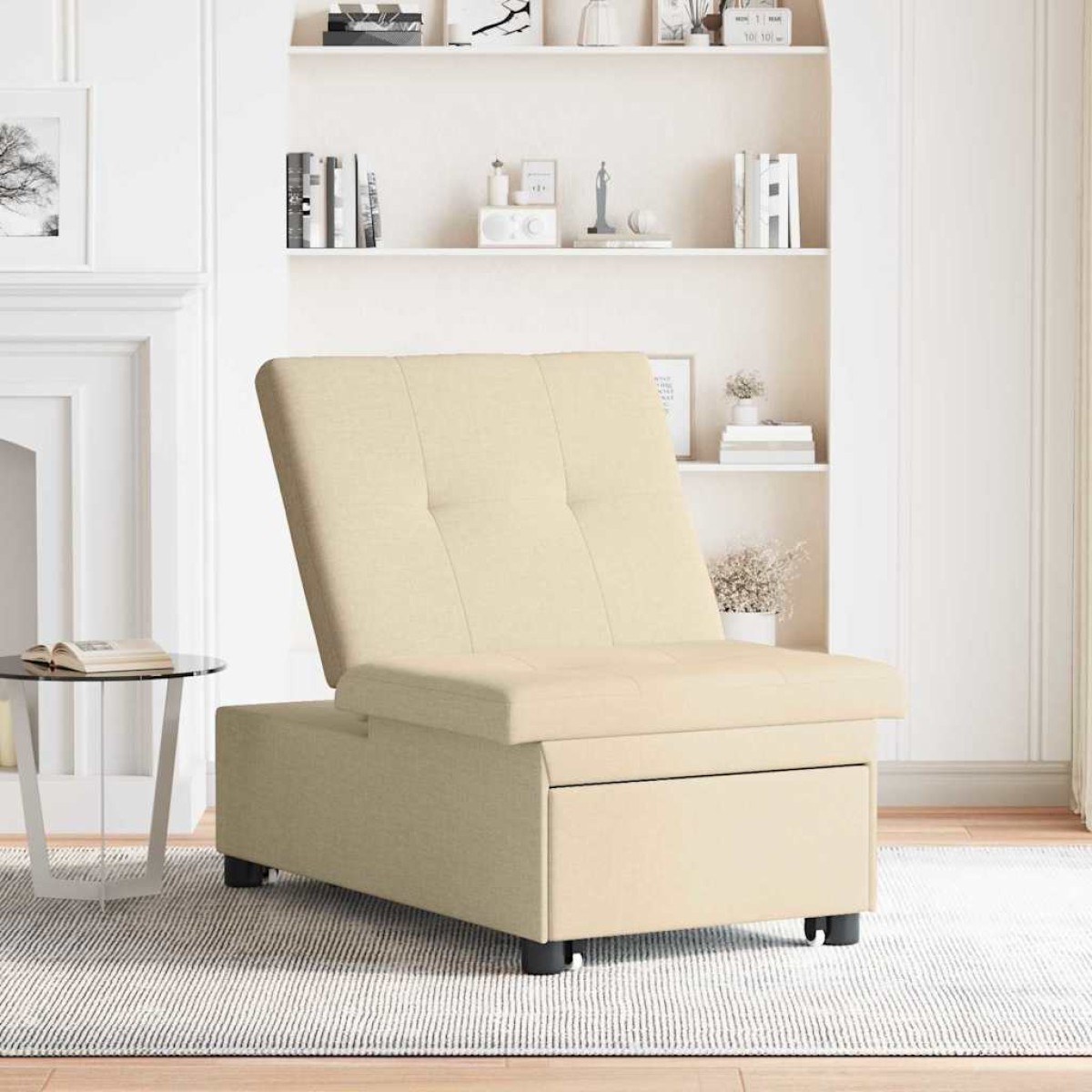vidaXL Καναπές Κρεβάτι Κρεμ 194 x 50 x 82 εκ. ύφασμα