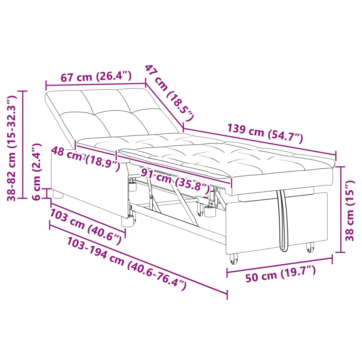vidaXL Κρεβάτι καναπές Μαύρο 194 x 67 x 82 εκ Βελούδο