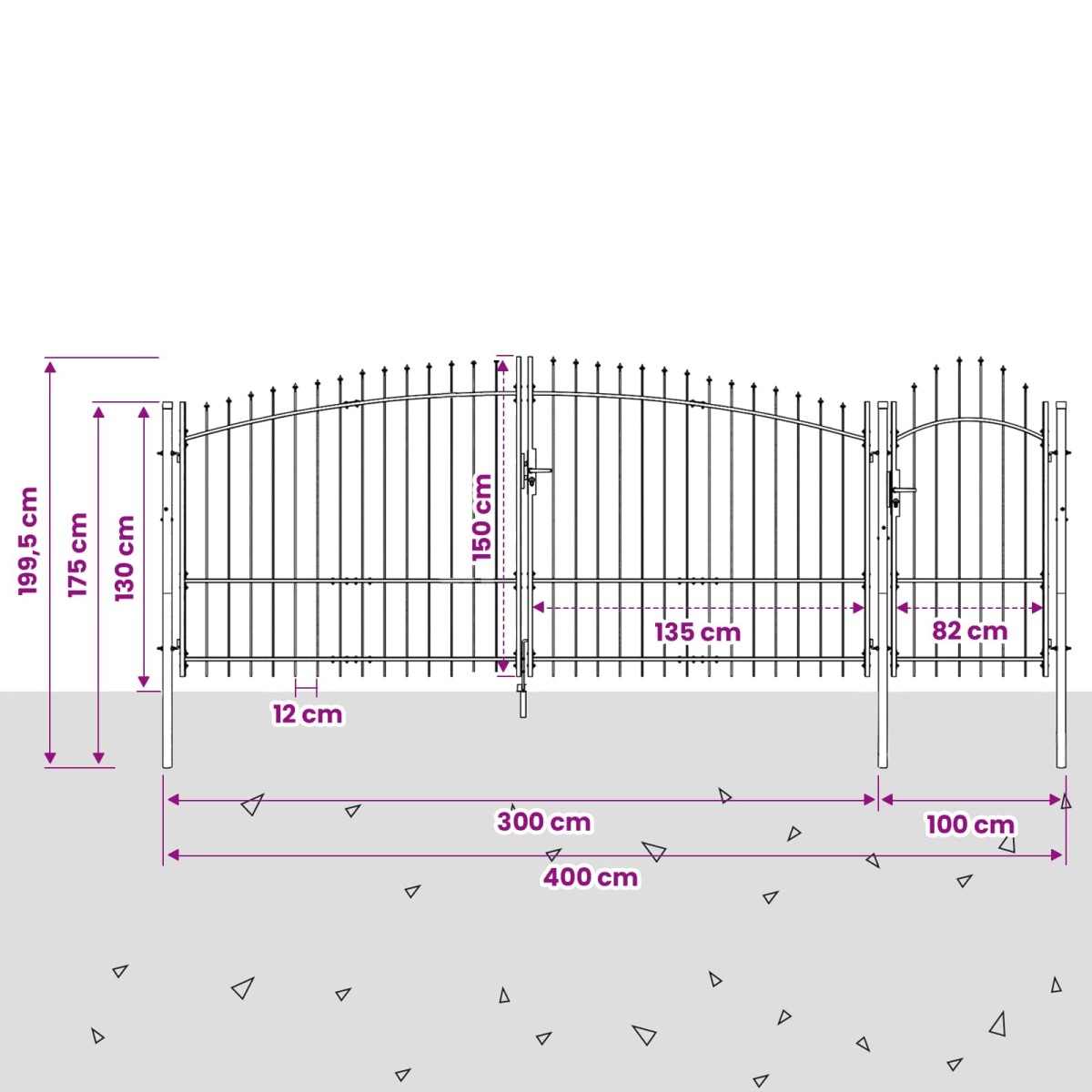 vidaXL Πύλη Κήπου WOERDEN 150 x 400 cm Ατσάλι Γκρι Κλειδώσιμο