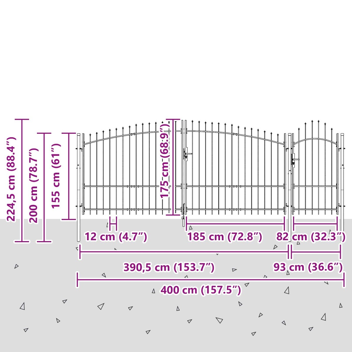 vidaXL Πύλη Κήπου WOERDEN 175 x 400 εκ Ατσάλι Γκρι Κλειδώσιμο