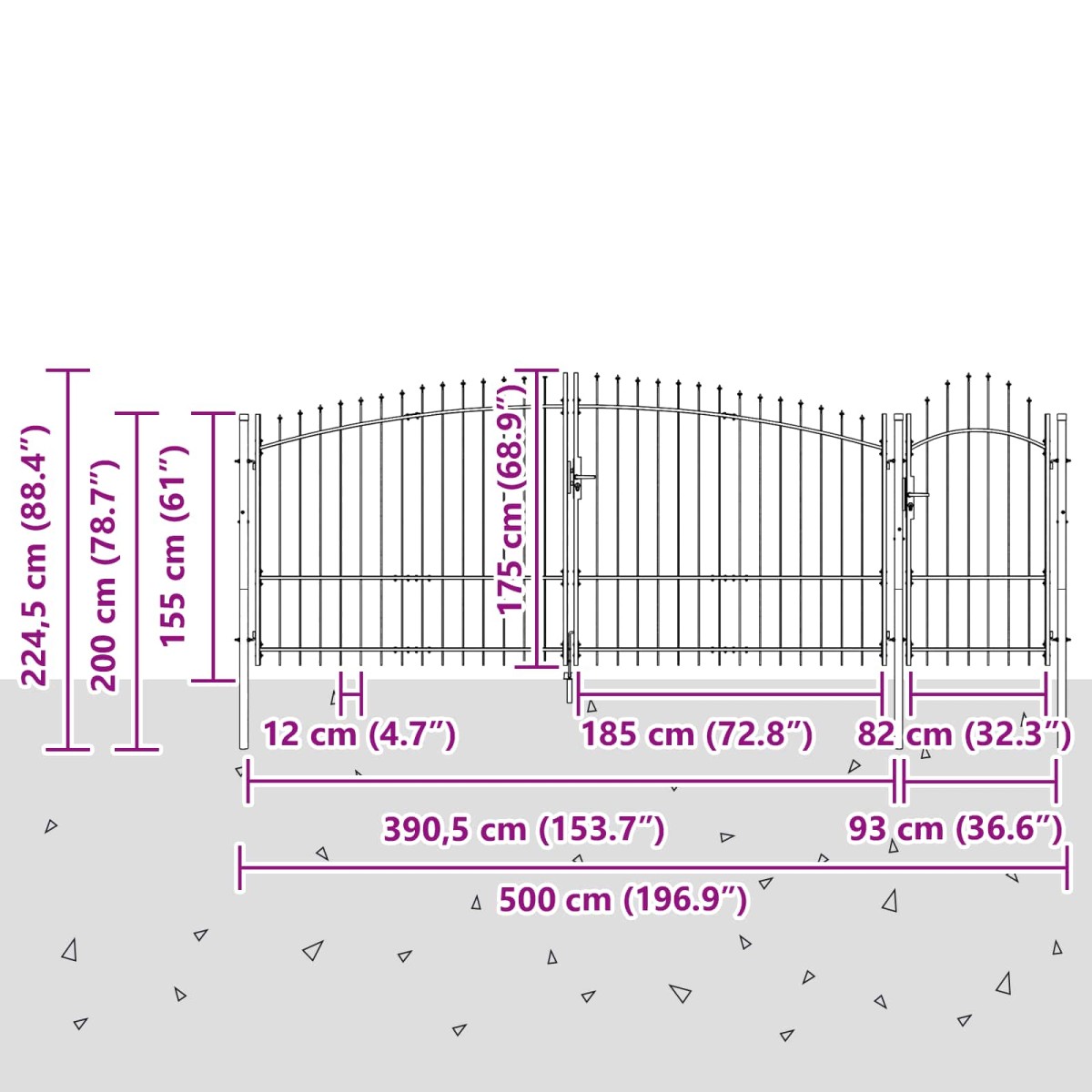 vidaXL Πύλη Κήπου WOERDEN 150 x 500 cm Ατσάλι Γκρι Κλειδώσιμο