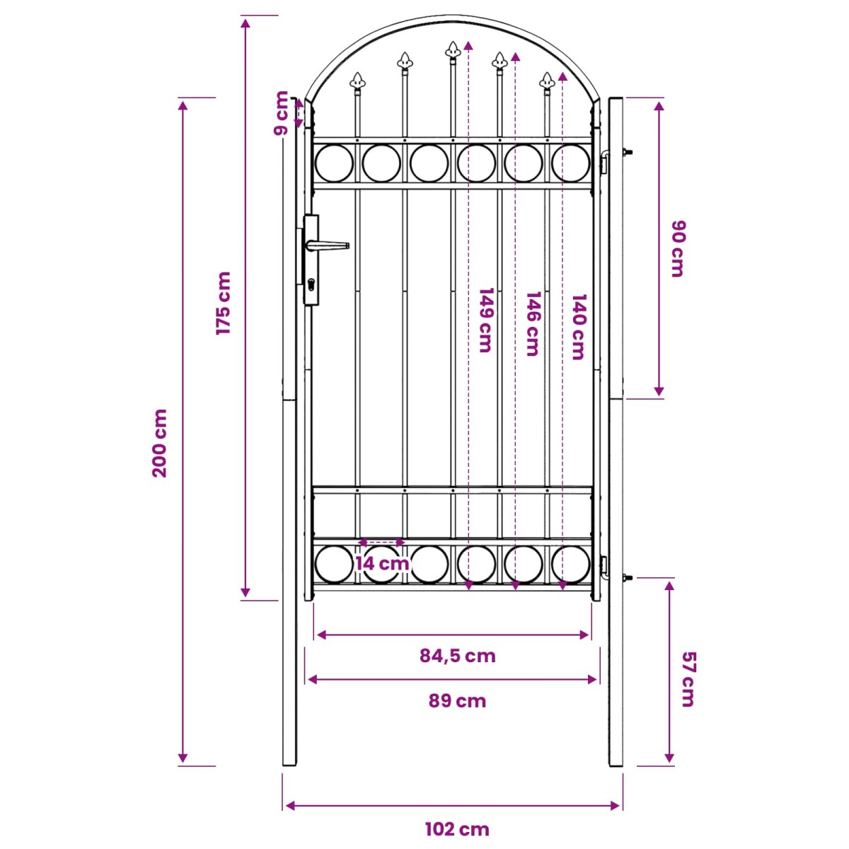 vidaXL Πύλη Φράχτη ASSEN 100 x 175 cm Γκρι Κλειδώσιμο