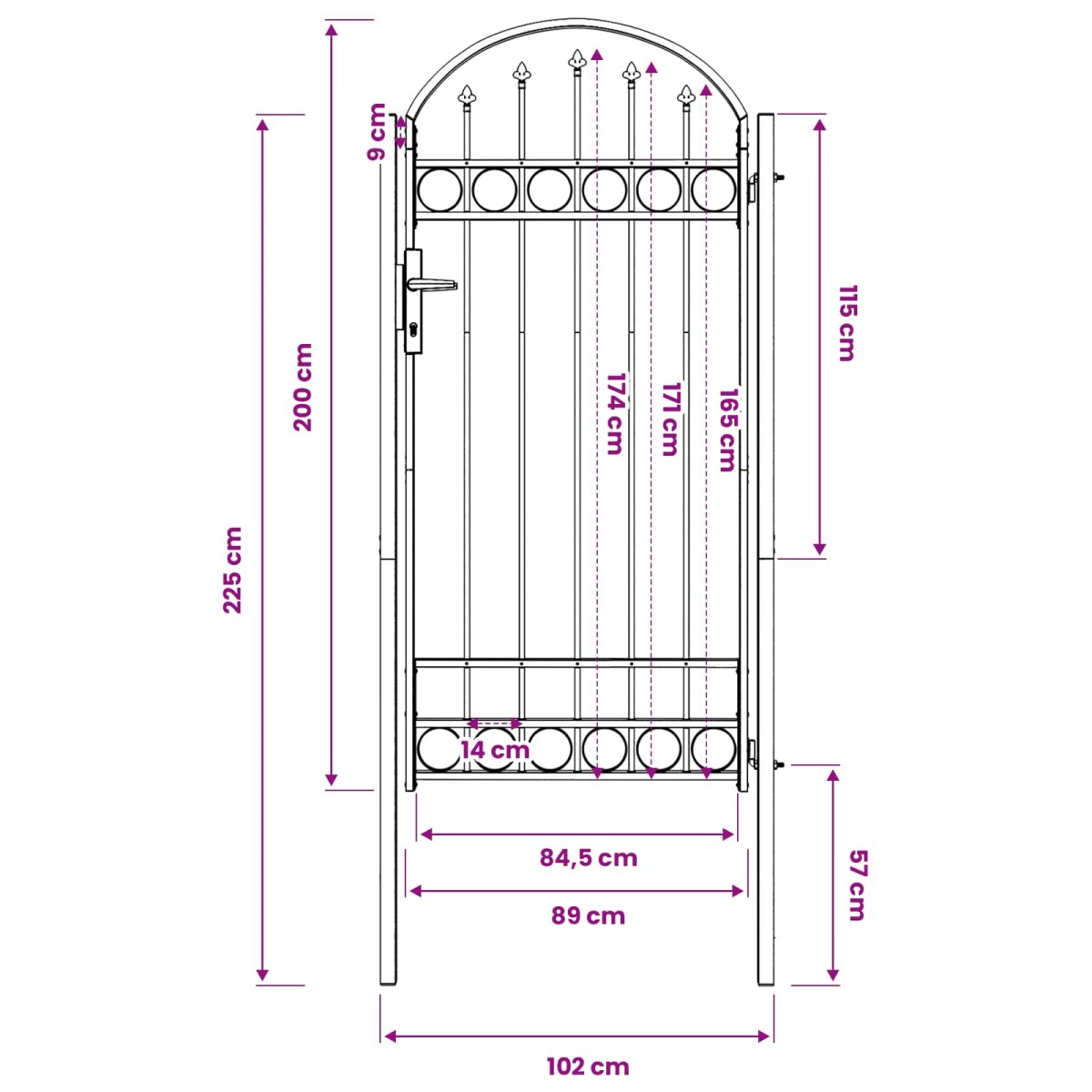 vidaXL Πύλη Φράχτη ASSEN 100 x 195 cm Γκρι Κλειδώσιμο