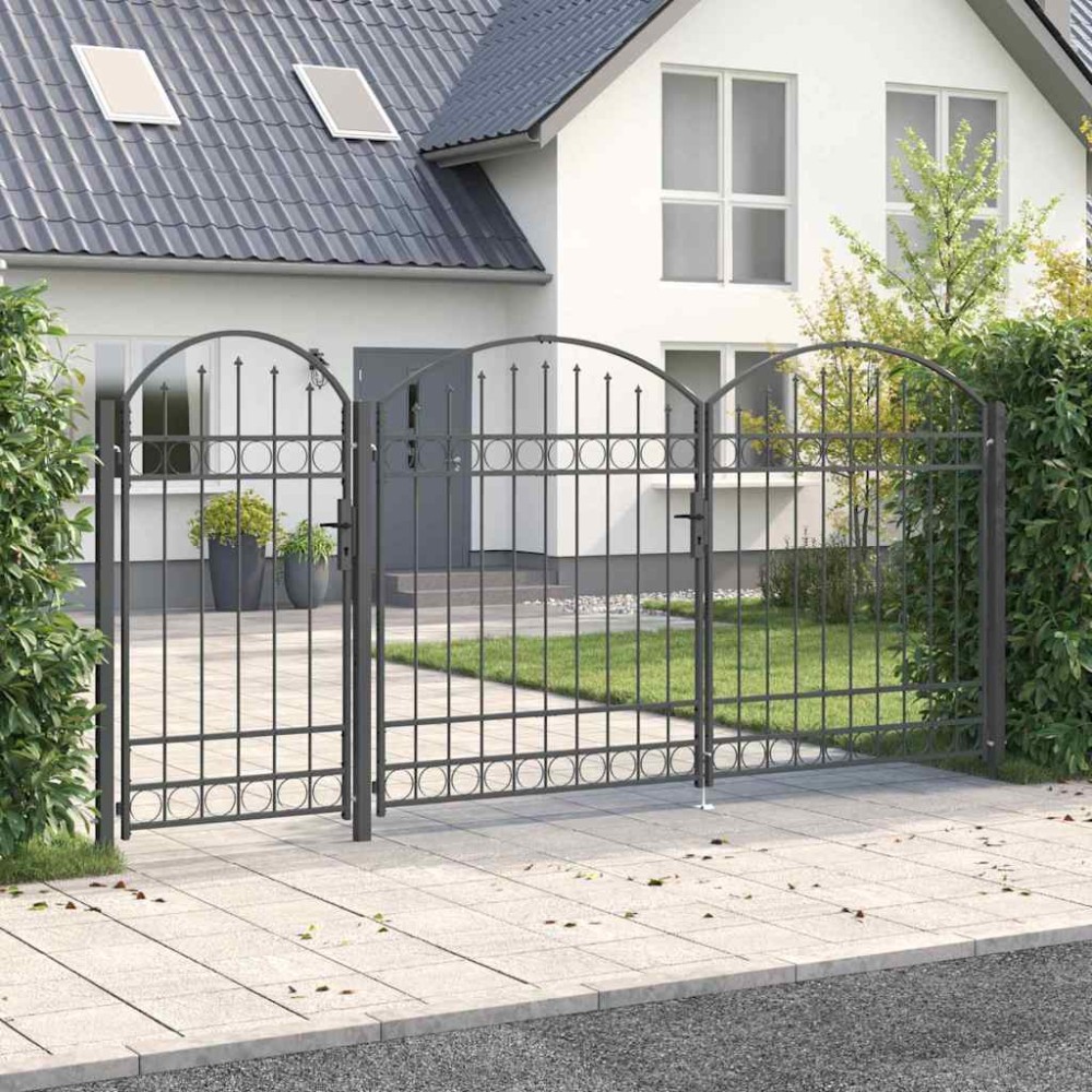 vidaXL Πύλη Κήπου με Καμπύλη Κορυφή ASSEN 400 x 125 cm Ατσάλι Γκρι