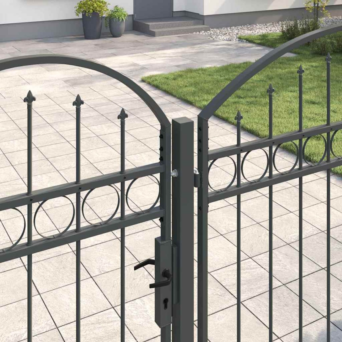 vidaXL Πύλη Κήπου με Καμπύλη Κορυφή ASSEN 400 x 125 cm Ατσάλι Γκρι