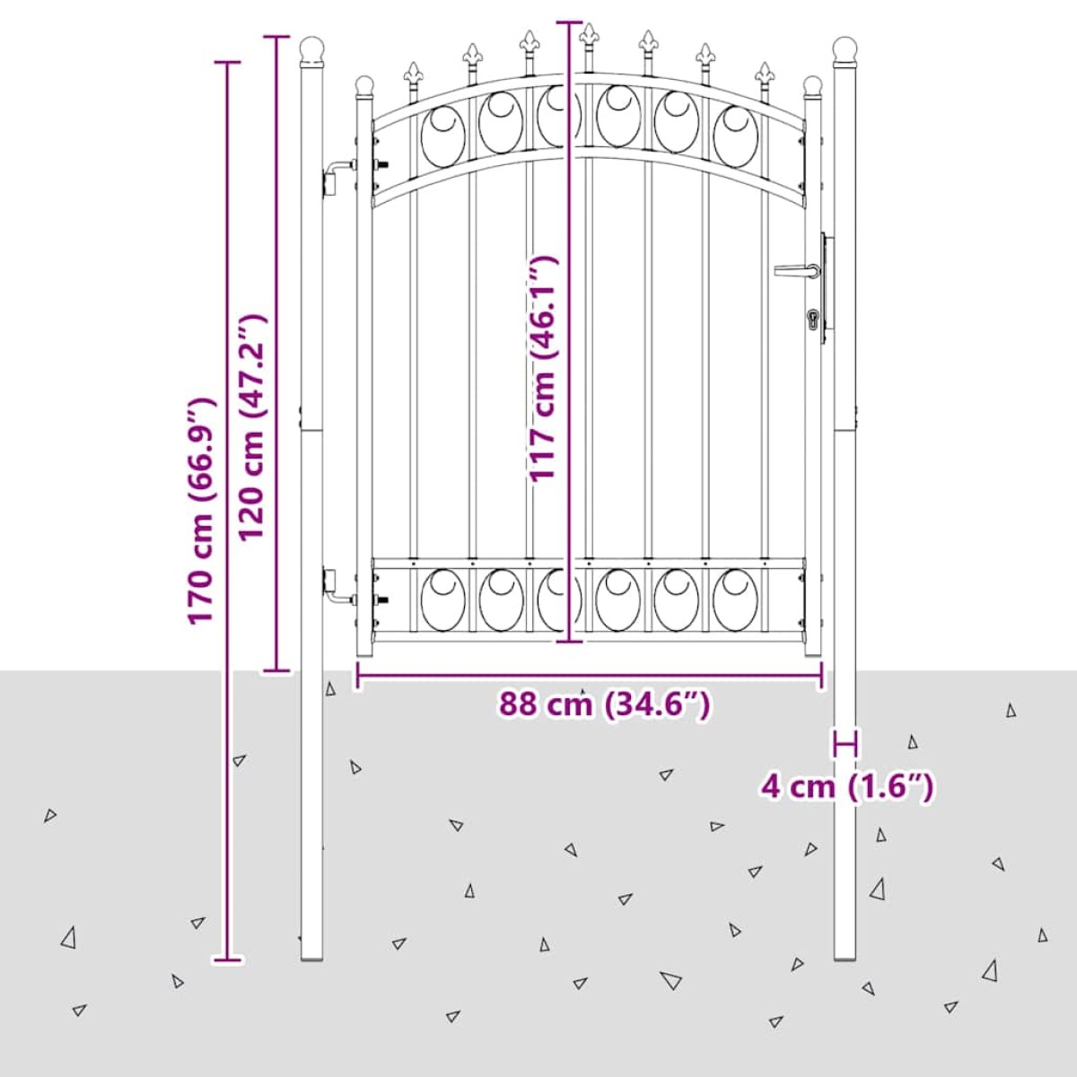 vidaXL Πύλη Φράχτη με Ακίδες EMMEN 150 x 100 cm Γκρι Κλειδώσιμο