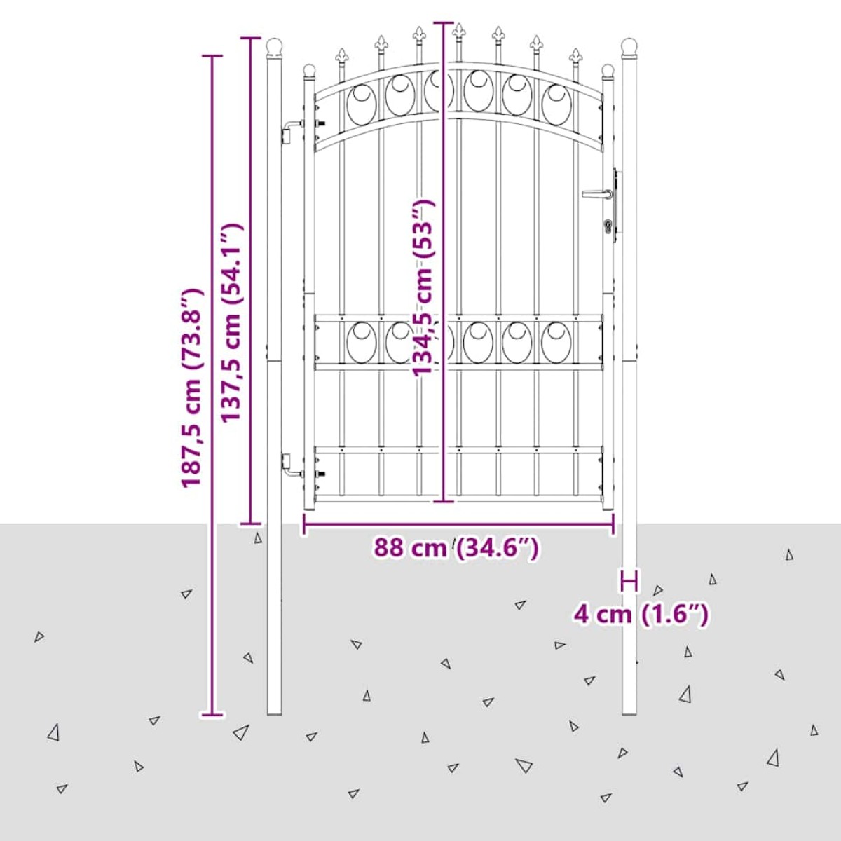 vidaXL Πύλη Φράχτη με Ακίδες EMMEN 170 x 100 εκ. Γκρι Κλειδώσιμο