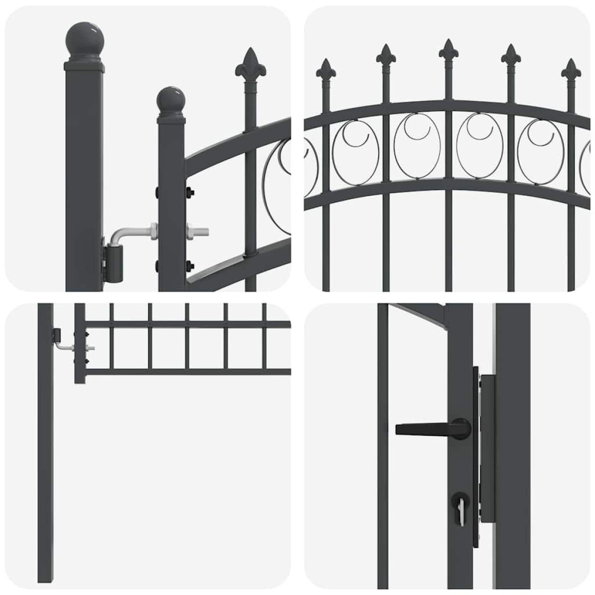 vidaXL Πύλη Φράχτη με Ακίδες EMMEN 200 x 100 cm Γκρι Κλειδώσιμο