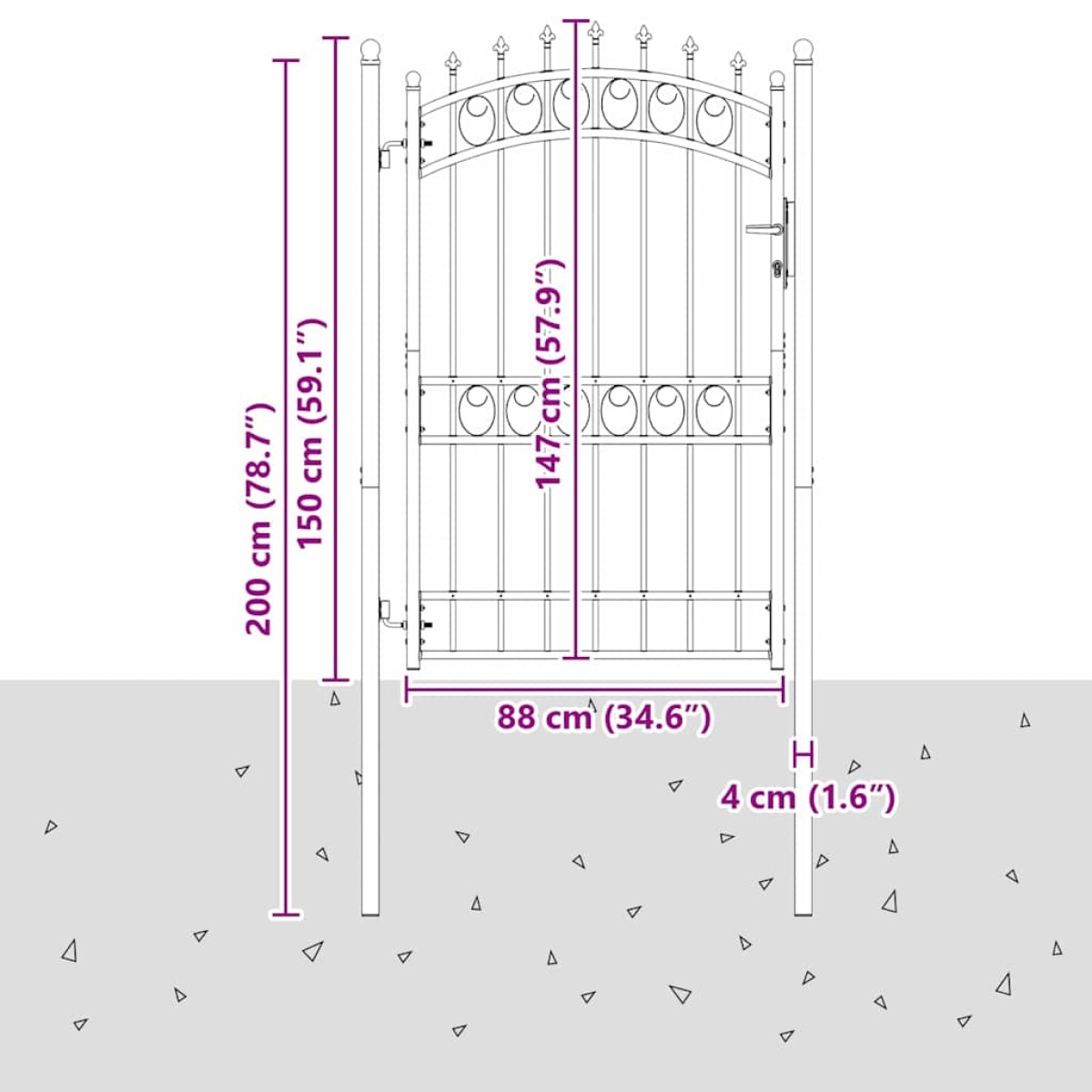 vidaXL Πύλη Φράχτη με Ακίδες EMMEN 200 x 100 cm Γκρι Κλειδώσιμο