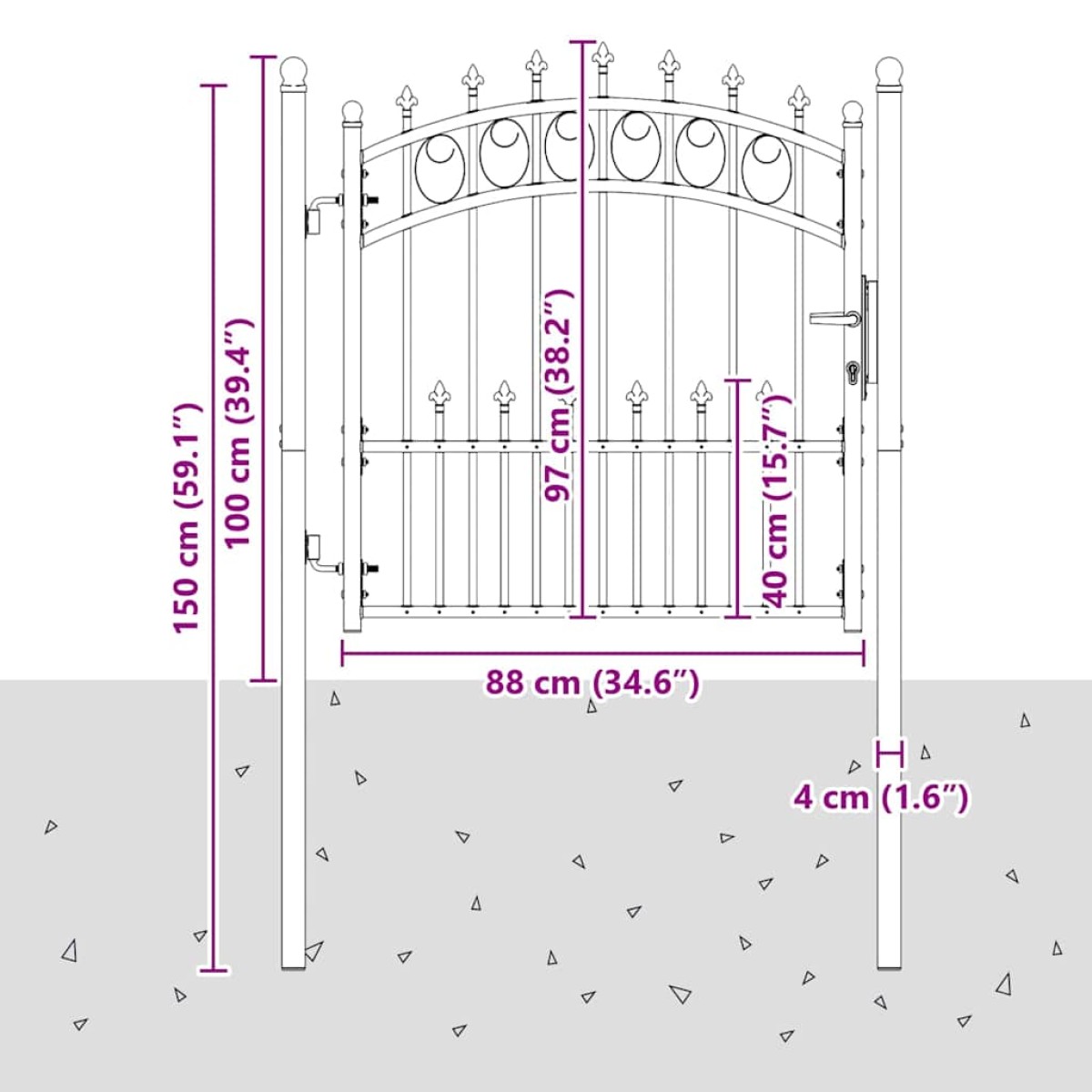 vidaXL Πύλη Φράχτη με Ακίδες EMMEN 100 x 100 cm Γκρι