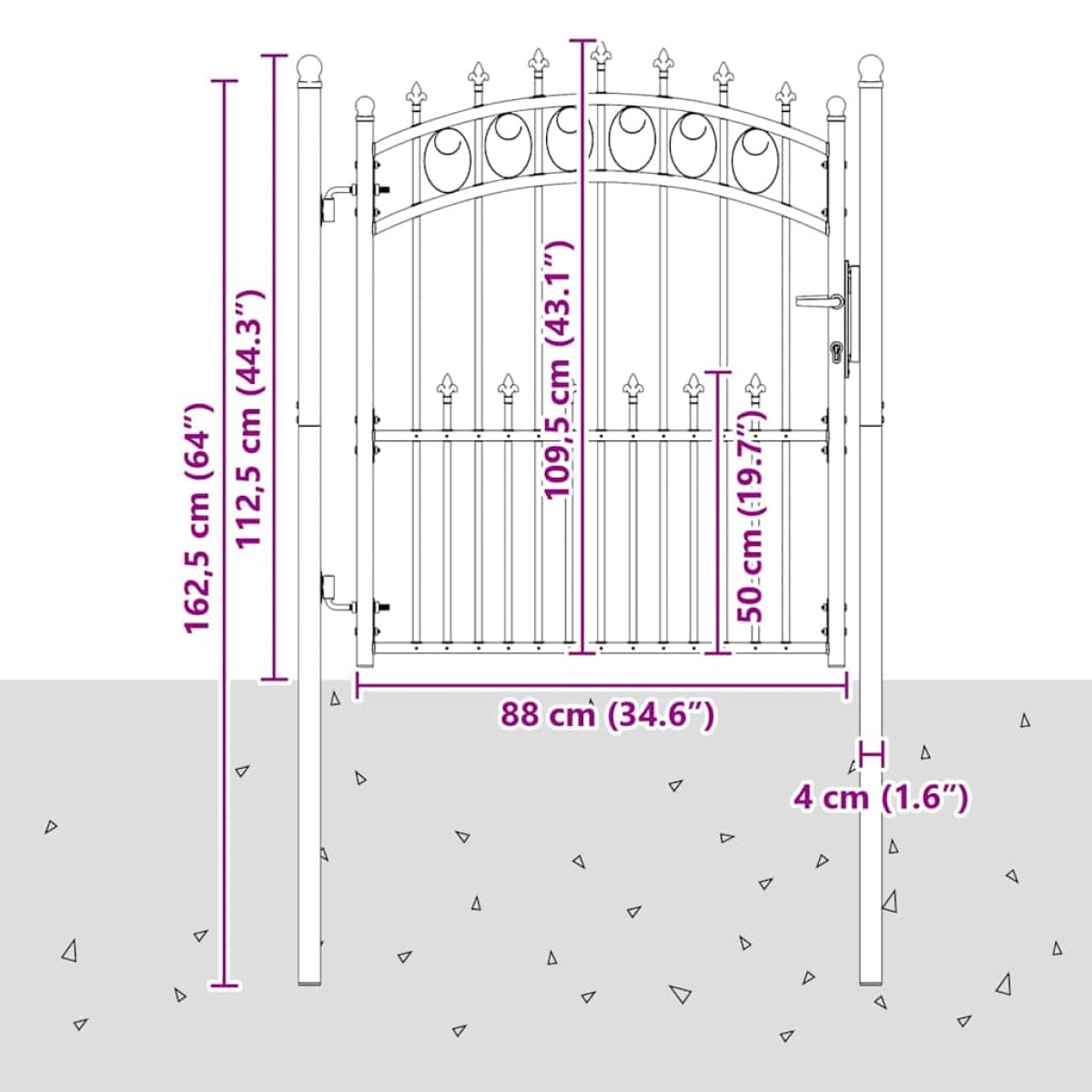 vidaXL Πύλη Φράχτη με Ακίδες EMMEN 125 x 100 εκ Γκρι