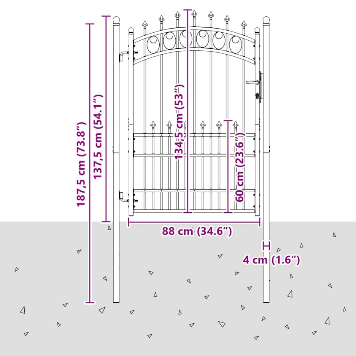 vidaXL Πύλη Φράχτη με Ακίδες EMMEN 170 x 100 εκ. Γκρι