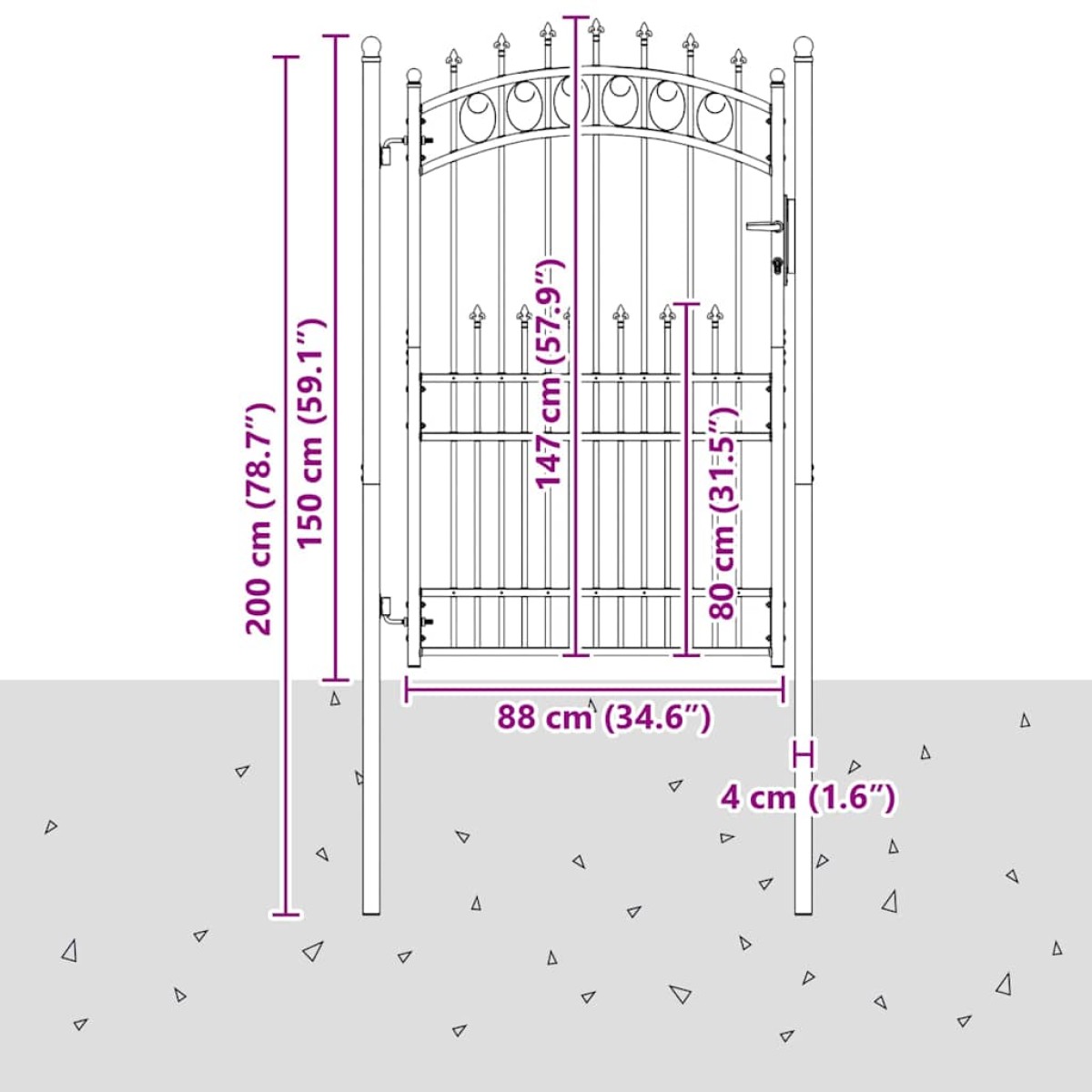 vidaXL Πύλη Φράχτη με Ακίδες EMMEN 200 x 100 cm Γκρι