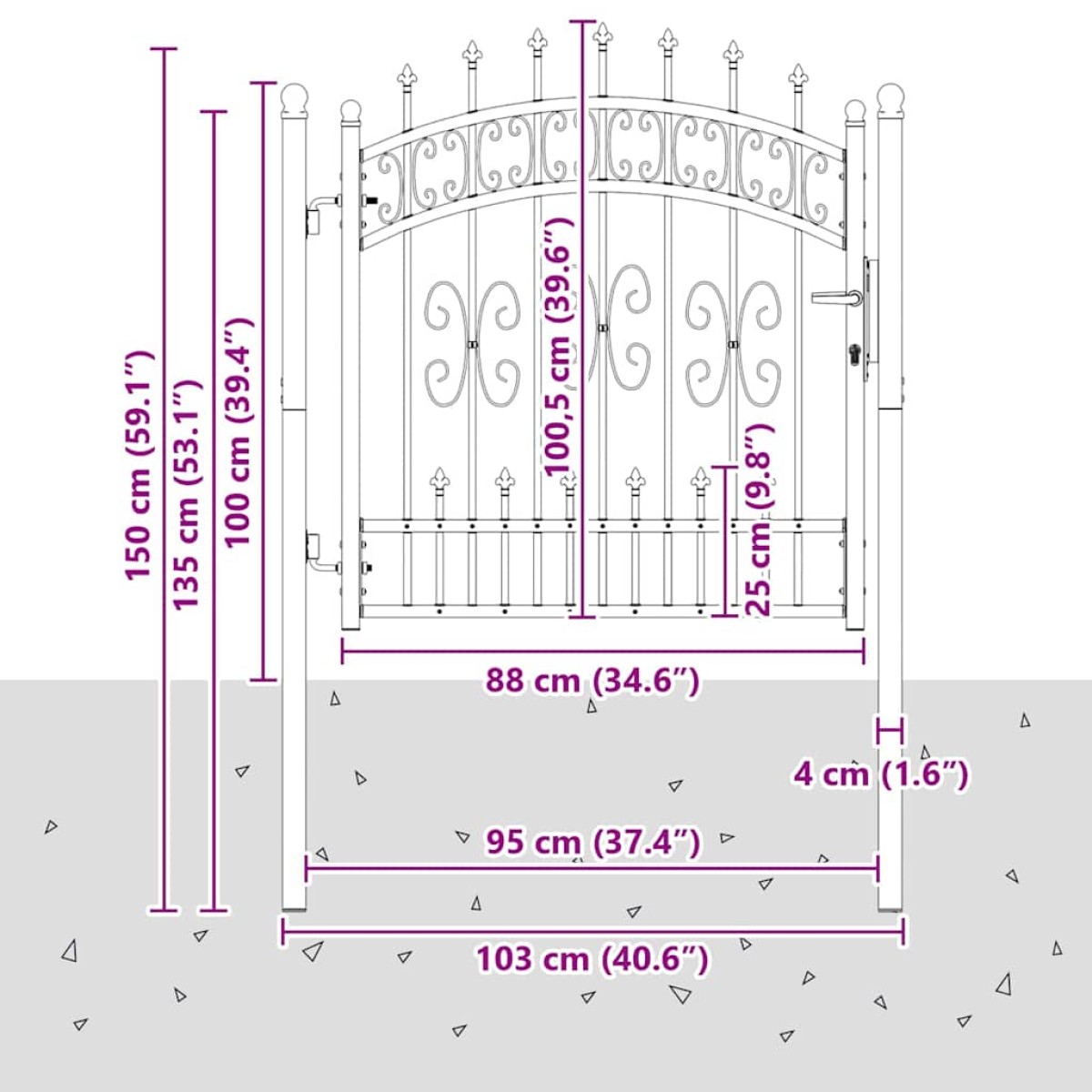 vidaXL Πύλη Φράχτη με Στρογγυλή Κορυφή KAMPEN 103 x 100 εκ. Κλειδώσιμο