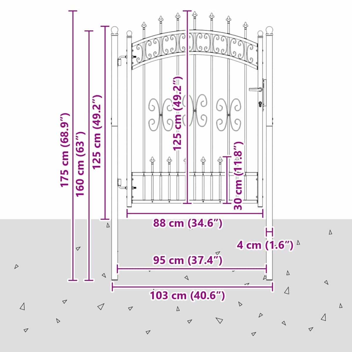 vidaXL Πύλη Φράχτη με Στρογγυλή Κορυφή KAMPEN 103 x 175 cm Κλειδώσιμο