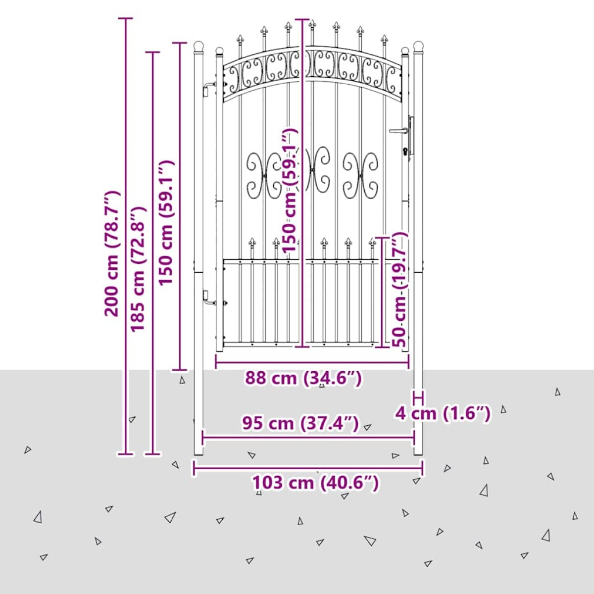 vidaXL Πύλη Φράχτη με Στρογγυλή Κορυφή KAMPEN 103 x 200 cm Κλειδώσιμο