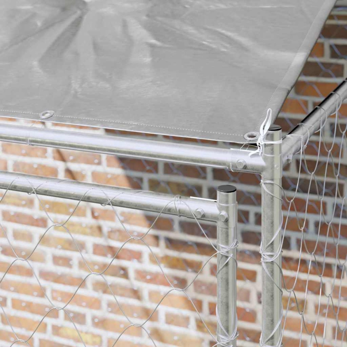 vidaXL Κλουβί Σκυλιού με Στέγη Ασημί 200 x 200 x 258 εκ Χάλυβας και PE