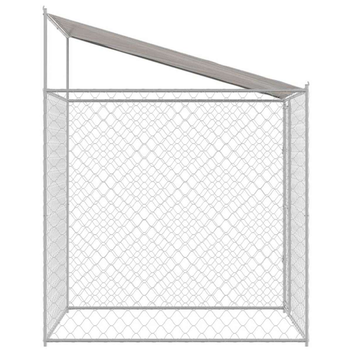 vidaXL Κλουβί Σκυλιού με Στέγη Ασημί 200 x 200 x 258 εκ Χάλυβας και PE