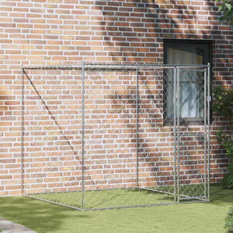 vidaXL Κλουβί σκύλου Ασημί 200 x 200 x 200 cm Επικαλυμμένος Χάλυβας