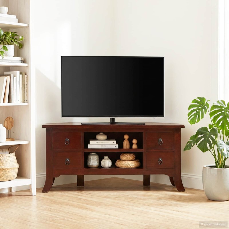 vidaXL Ντουλάπι TV με ράφι Καφέ 100 x 40,5 x 46 εκ. Στερεό ξύλο Μαόνι