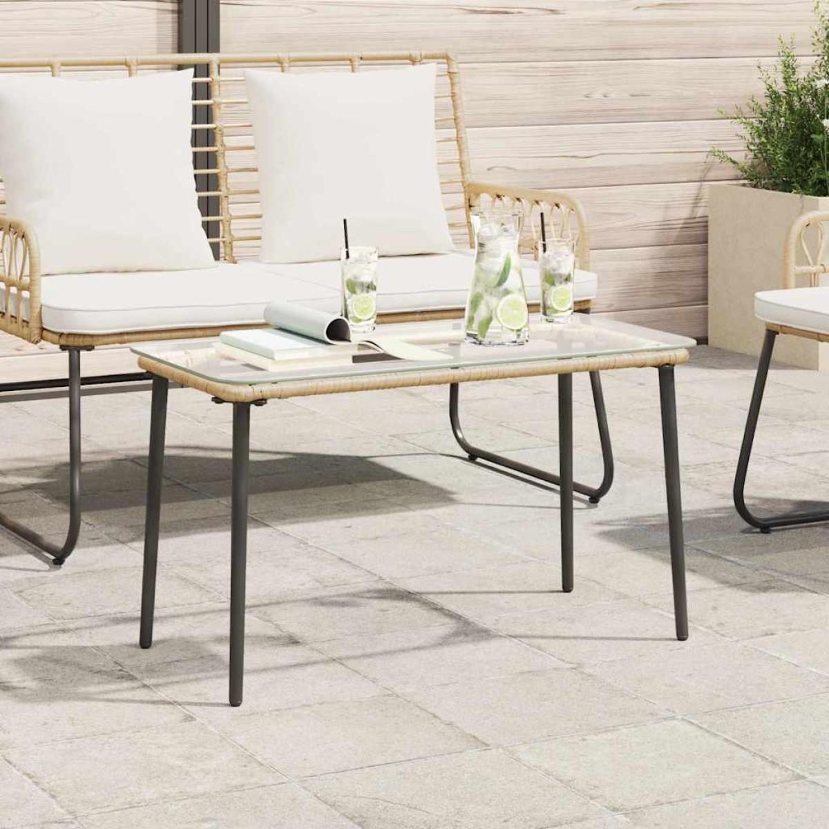 vidaXL Τραπέζι Κήπου Φυσικό 80 x 40 x 45 εκ. συνθετικό ρατάν