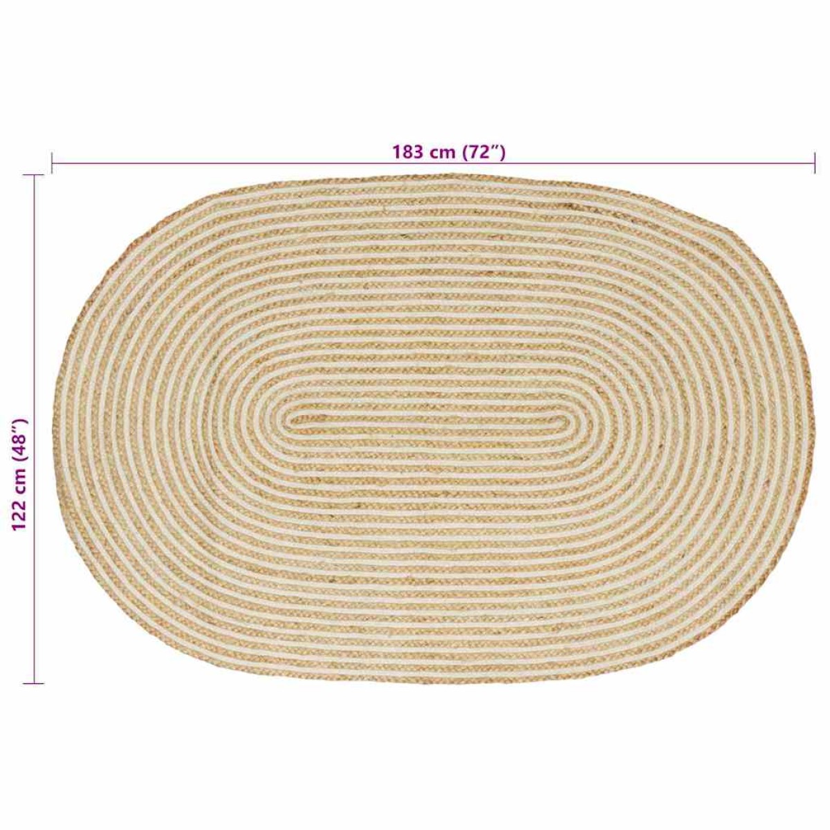 vidaXL Χαλιά χώρου Φυσικό και Λευκό 122 x 183 cm Γιούτα