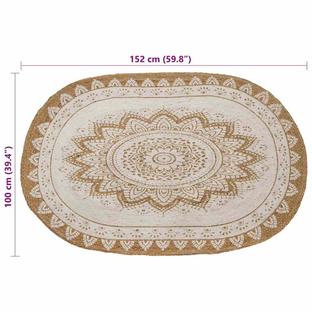 vidaXL Χαλιά χώρου Floral Φυσικό με Λευκή Εκτύπωση 100 x 152 εκ.