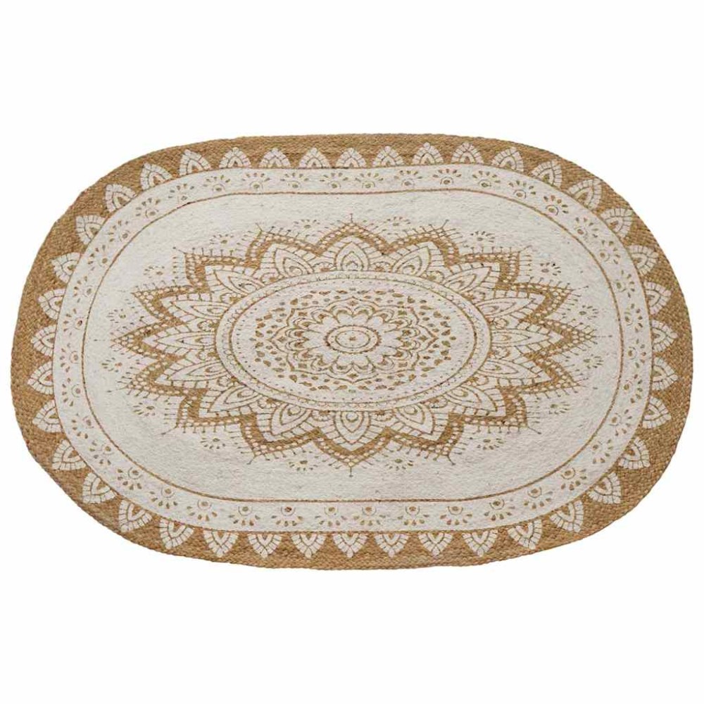 vidaXL Χαλιά χώρου Floral Φυσικό με Λευκή Εκτύπωση 122 x 183 cm Γιούτα