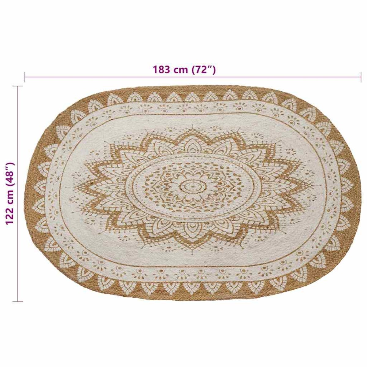 vidaXL Χαλιά χώρου Floral Φυσικό με Λευκή Εκτύπωση 122 x 183 cm Γιούτα