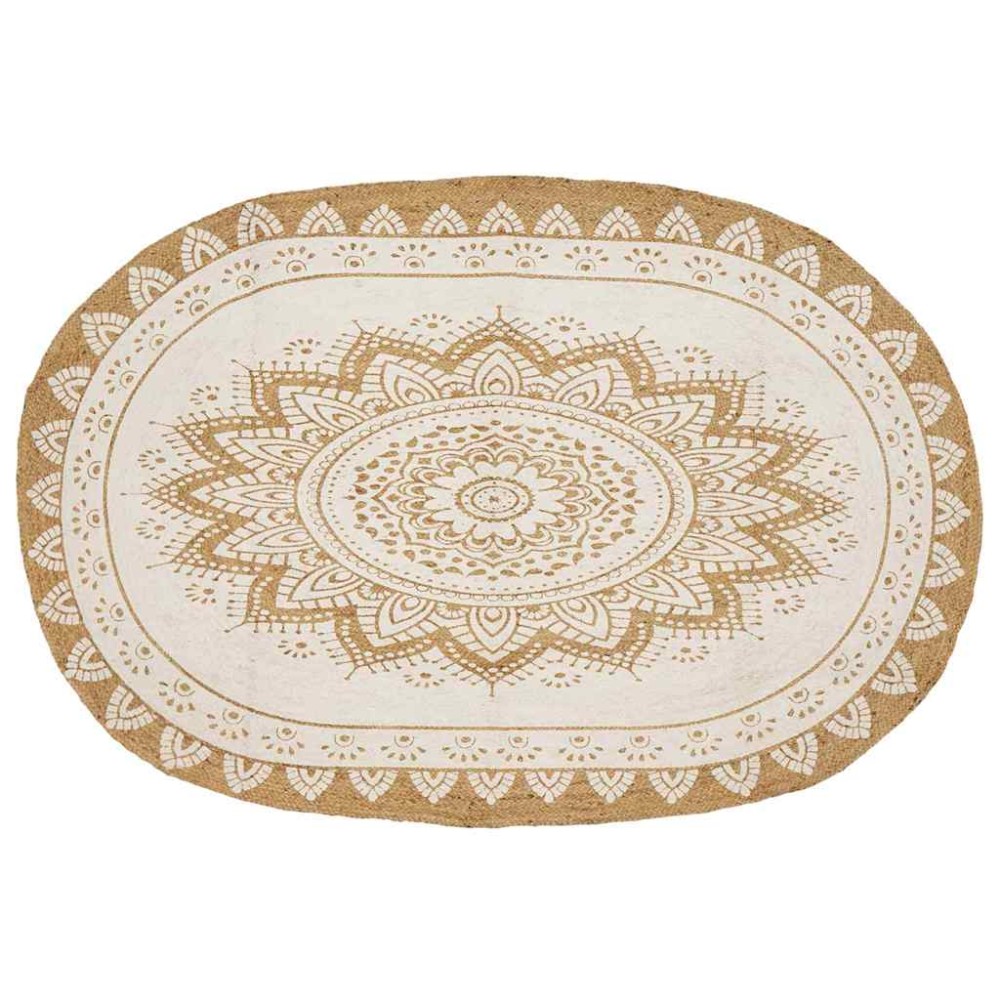 vidaXL Χαλιά χώρου Floral Φυσικό με Λευκή Εκτύπωση 152 x 245 εκ Γιούτα