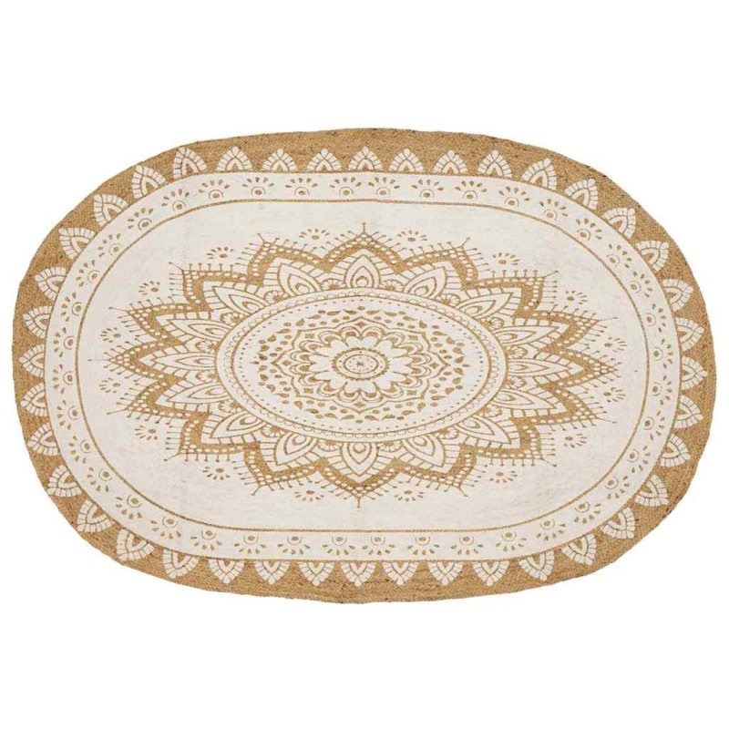 vidaXL Χαλιά χώρου Floral Φυσικό με Λευκή Εκτύπωση 205 x 305 εκ Γιούτα