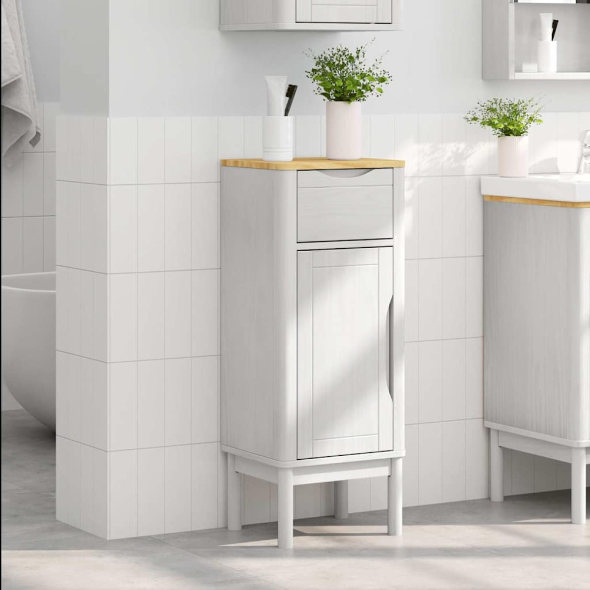 vidaXL Ντουλάπι Μπάνιου FLORO Λευκό 35 x 30 x 90 cm Στερεό ξύλο πεύκου