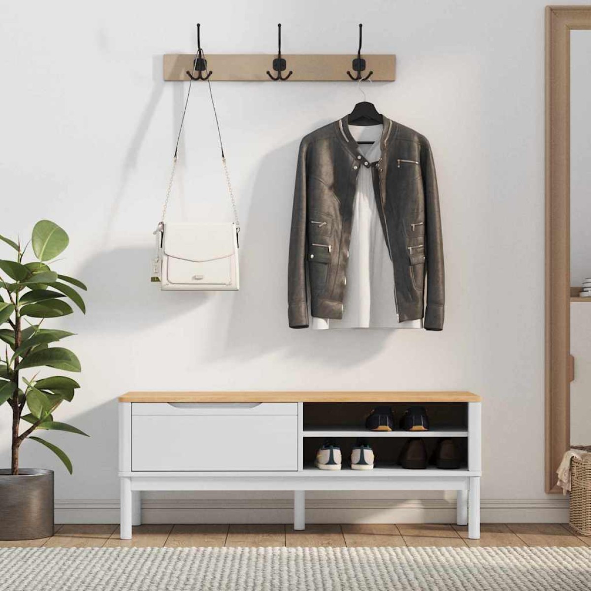 vidaXL Πάγκος Χωλ FLORO Λευκό 115 x 40 x 45 εκ Στερεό ξύλο πεύκου