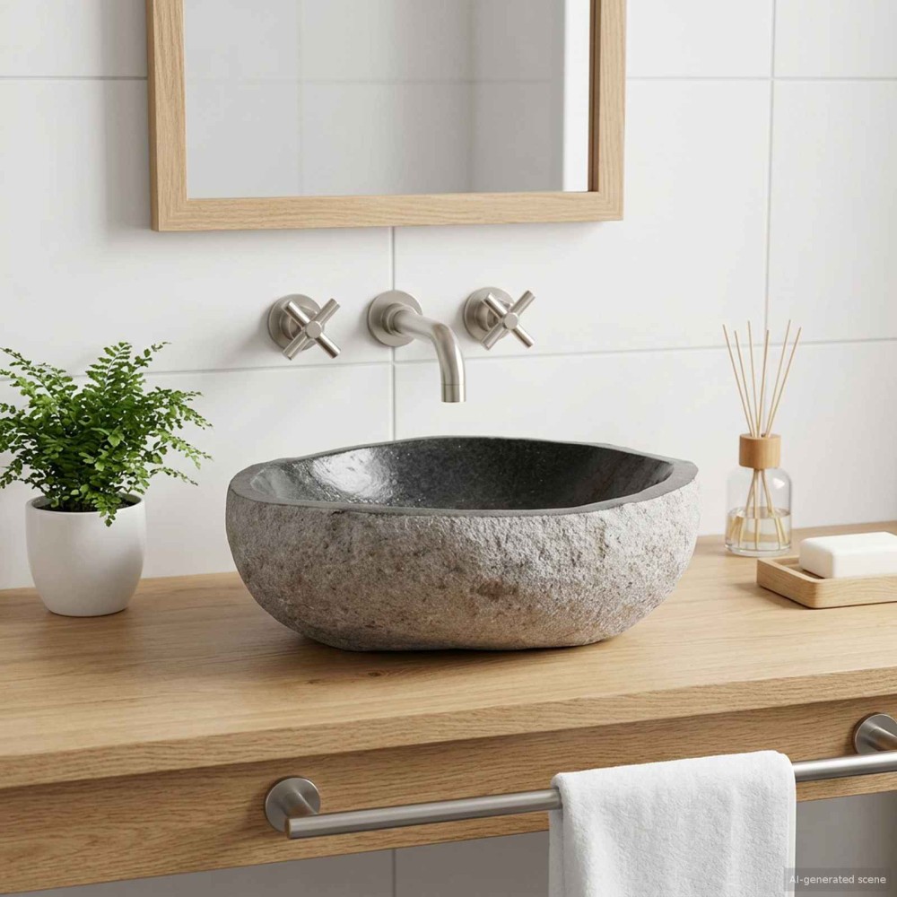 vidaXL Λεκάνη Ωοειδής Γκρι (32-37) x (27-30) x 12 εκ. Πέτρα Ποταμού