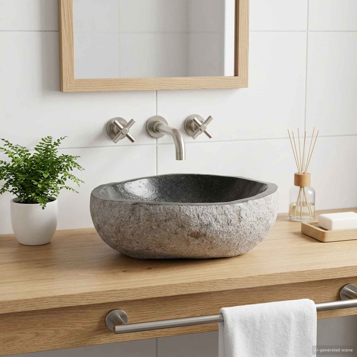 vidaXL Λεκάνη Ωοειδής Γκρι (32-37) x (27-30) x 12 εκ. Πέτρα Ποταμού
