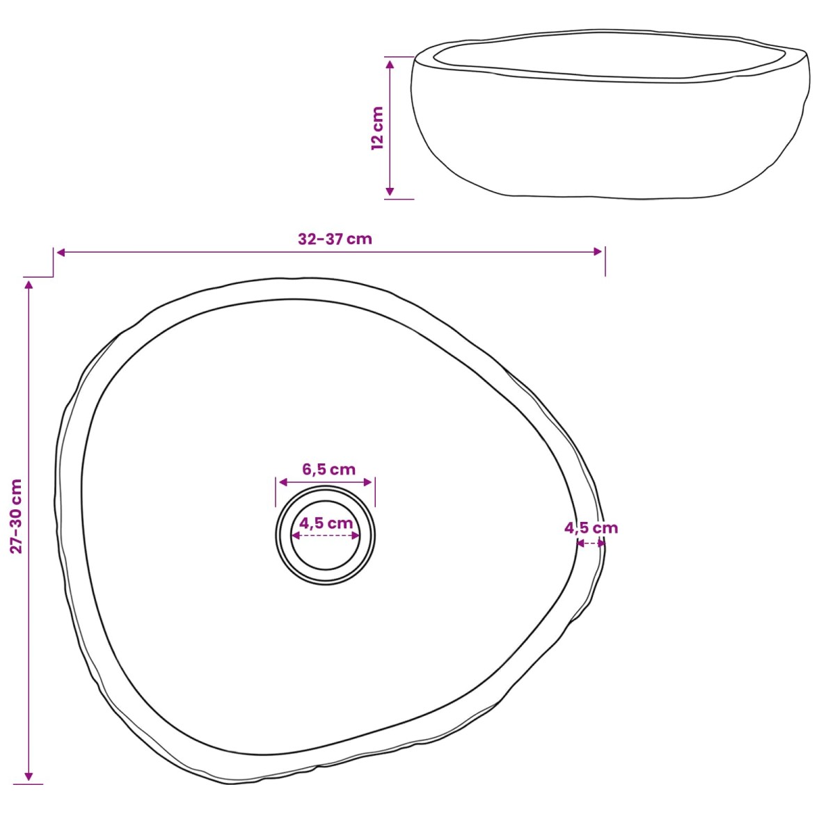 vidaXL Λεκάνη Ωοειδής Γκρι (32-37) x (27-30) x 12 εκ. Πέτρα Ποταμού