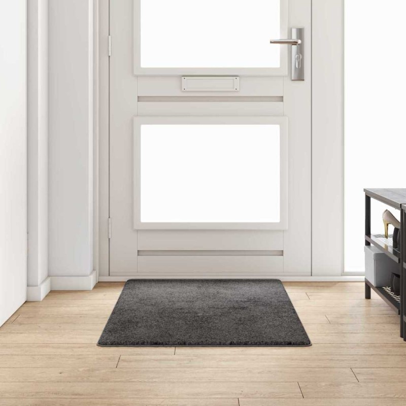 vidaXL Δερμάτινο Χαλί Γκρι 80 x 150 cm 100% Πολυπροπυλένιο Τούφτα