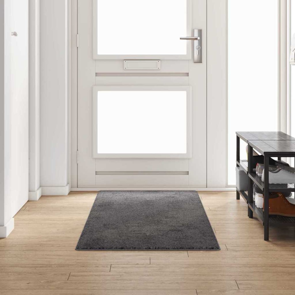 vidaXL Δερμάτινο Χαλί Γκρι 80 x 250 cm 100% Πολυπροπυλένιο Τούφτα