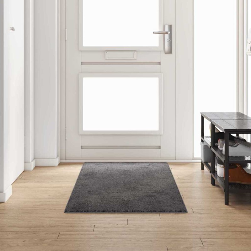 vidaXL Δερμάτινο Χαλί Γκρι 80 x 250 cm 100% Πολυπροπυλένιο Τούφτα